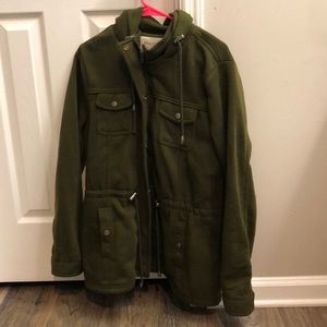 Olive green fleece lined jacket with hood